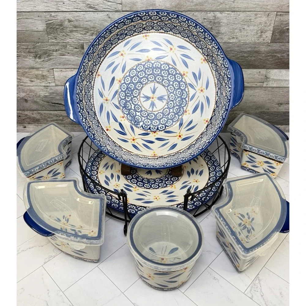 Temptations By Tara - Baker & Ramekins Set 13 Pcs  - Old World Blue - Ultra Rare